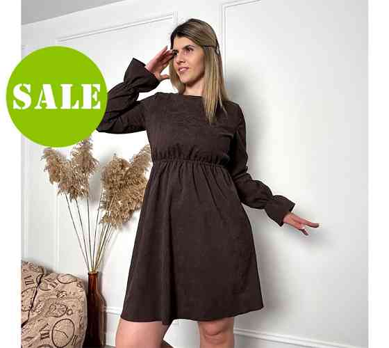 Вельветова сукня із завищеною талією "Wesley" оптом | Батал | Розпродаж моделі Київ