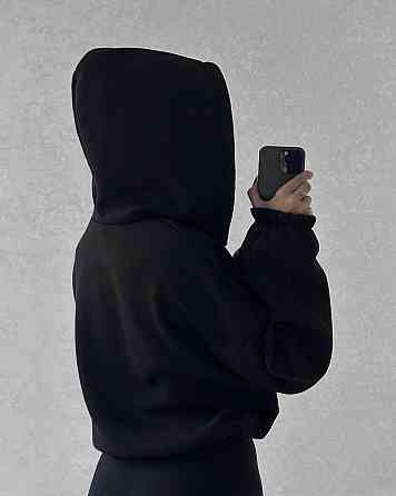 Жіноча стильна та тепла зіп-худі оверсайз тринитка на флісі Чорний Одеса