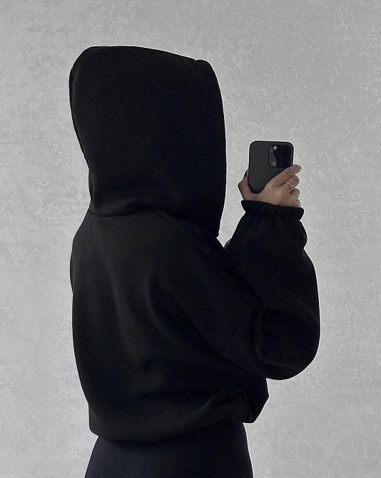 Жіноча стильна та тепла зіп-худі оверсайз тринитка на флісі Чорний Одеса - фото 2