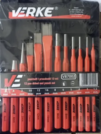 Набір VERKE V87002 — 12 пробійників і зубил у компактному тримачі Львів