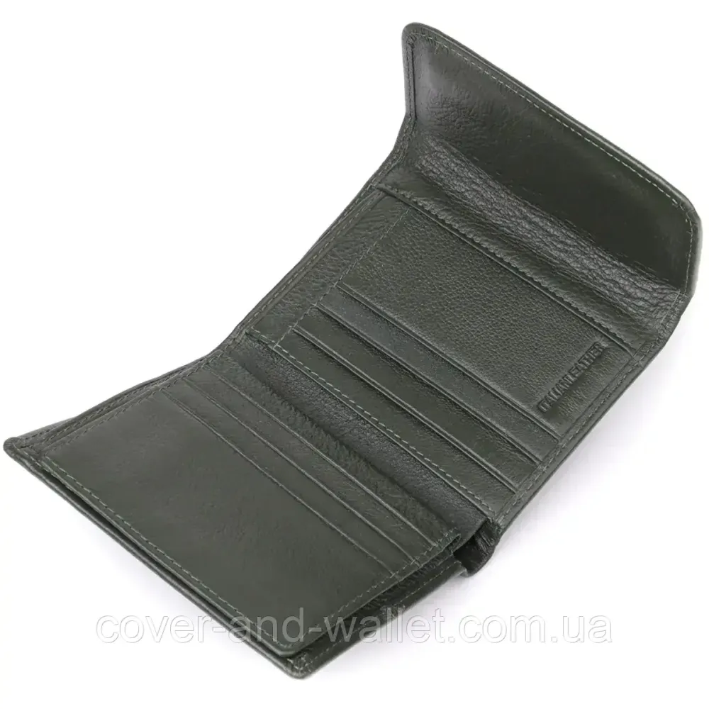 Небольшой кожаный женский кошелек на магнитах зеленого цвета ST 400 Киев - изображение 5