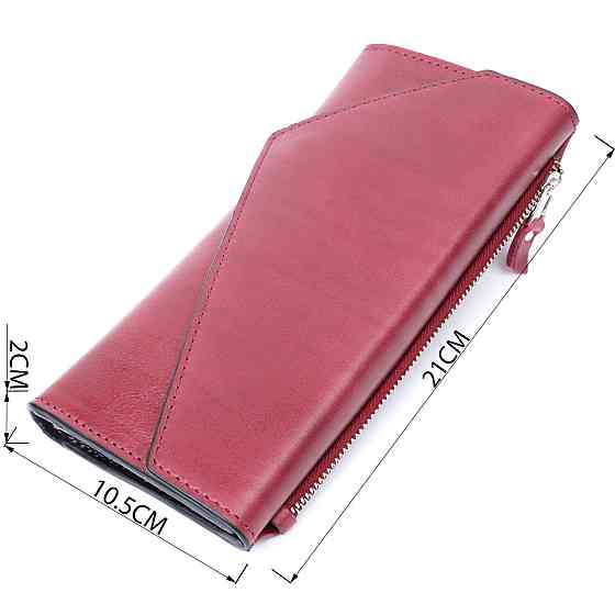 Вместительный кошелек с монетницей снаружи из натуральной кожи GRANDE PELLE 11647 Бордовый Киев