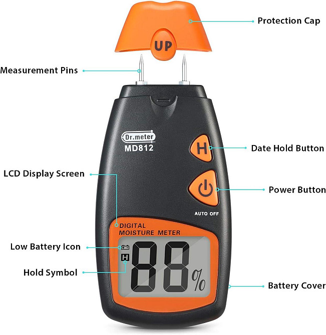 Цифровой измеритель влажности древесины Dr.Meter MD-812 с ЖК-дисплеем Винница - изображение 3