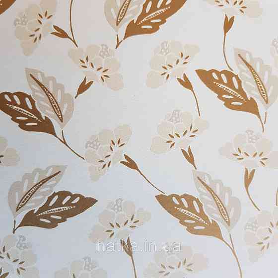 Шпалери вінілові на флізелін Caselio Mystery 0.53х10 м маленькі яскраві квіти листя бежеві золотисті на білому Київ