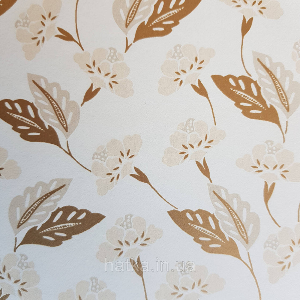 Шпалери вінілові на флізелін Caselio Mystery 0.53х10 м маленькі яскраві квіти листя бежеві золотисті на білому Київ - фото 4