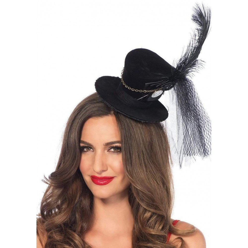 Мини-цилиндр женский Steampunk Velvet Mini Top Hat от Leg Avenue, черный Sex Aura Киев - изображение 1