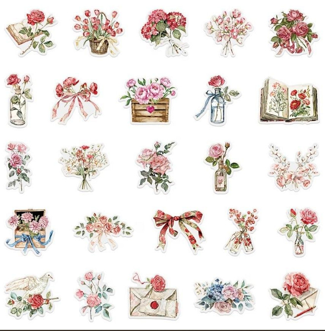 Набір вінтажних квіткових стікерів – 50 шт Київ - фото 2