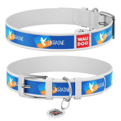 Ошейник для животных WAUDOG Design с QR паспортом "Флаг" Ш 15 мм Д 26-35 см белый (3603-0229-15) Винница - изображение 1