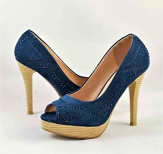 Жіночі Сині Туфлі на Каблуку Шпильке Замшеві Модельні (розміри: 36,37,38,39,40) — 37-3 Дніпро