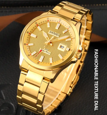 Чоловічий наручний годинник Skmei 1654 (Золотистий на сталевому браслеті) Київ