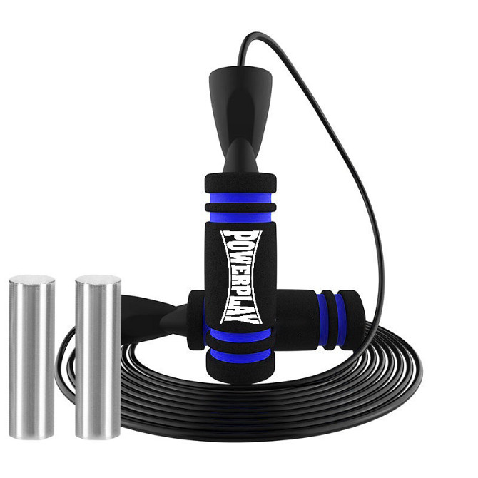 Скакалка швидкісна PowerPlay 4212 X ROPE з обтяжувачами Чорно/Темно синя (120г*2) 3м. Кам'янське - фото 1