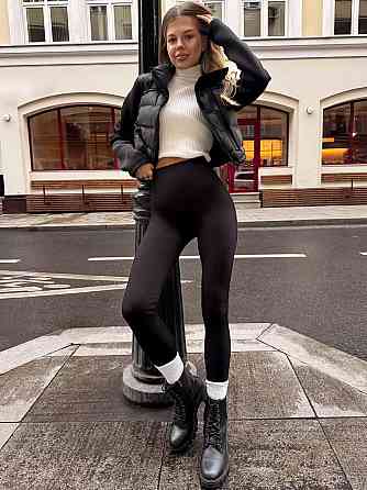 Женские теплые базовые лосины без боковых швов турецкий рубчик на флисе Черный, 46/48 Одесса