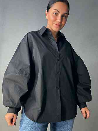 Сорочка жіноча Lan Lan 7503 оверсайз широка довга з пишним рукавом, чорний, one size Київ