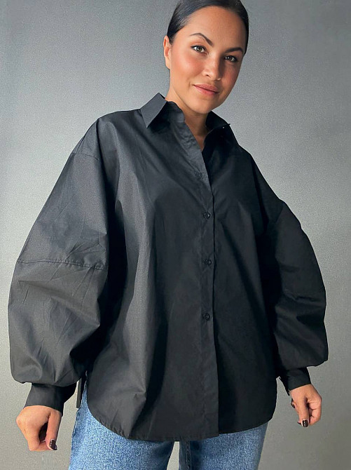 Сорочка жіноча Lan Lan 7503 оверсайз широка довга з пишним рукавом, чорний, one size Київ - фото 1