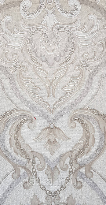 Шпалери вінілові на флізеліні AdaWall Seyyah 1.06х10вензелю завитки великі структурні срібло на біло молочному Київ - фото 3