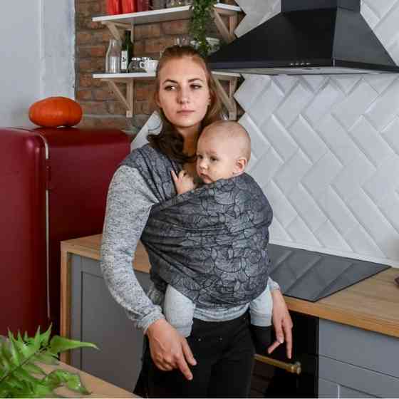 Слінг - шарф для дітей від народження жакардовий Розмір 3 (3,2 метри) сірий Leaf Кривий Ріг