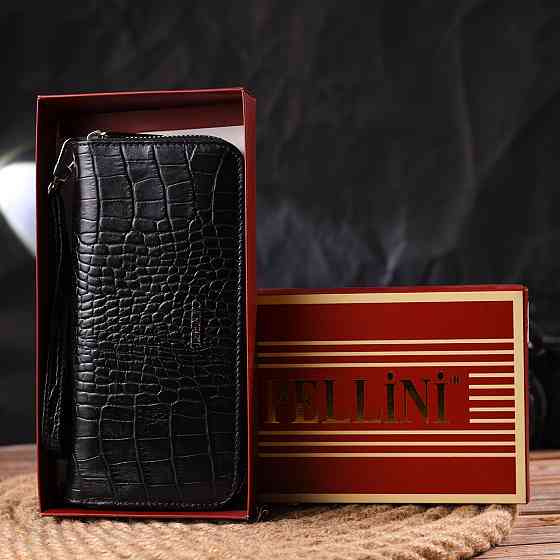 Горизонтальний гаманець для жінок з натуральної фактурної шкіри під крокодила CANPELLINI 21623 Чорний Київ
