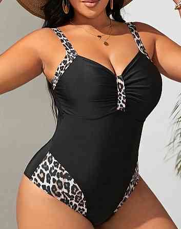 Купальник суцільний леопардовий великого розміру чорний 2XL Київ