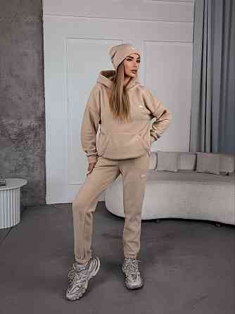 Женский стильный теплый костюм из флиса полар с шапкой Песочный, 50/52 Одесса