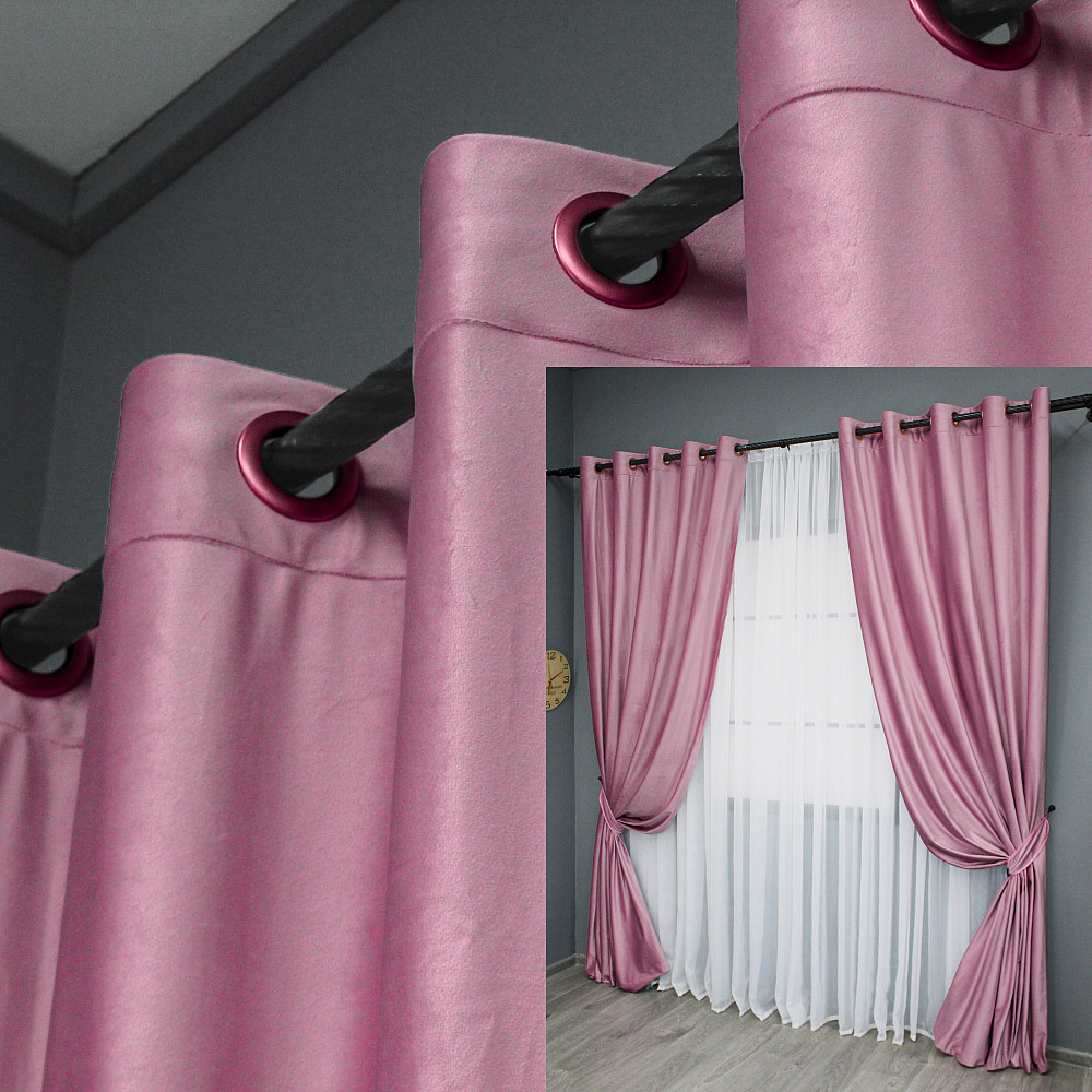 Комплект штор на люверсах VR-Textil Бархат № 1661ш Розовый 150х280 см 2 шт (37-0225) Киев - изображение 1
