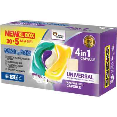 Капсули для прання Wash&amp;Free Жасмин та лаванда з марсельським милом 35 шт. (4260637726544) Вінниця