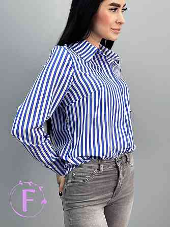 Сорочка з довгими рукавами у смужку "Sail" оптом | Норма | Розпродаж моделі Блакитний, 42-44, широка смужка Київ