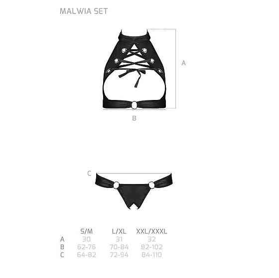 Комплект відкритий топ та трусики з екошкіри з люверсами Passion MALWIA SET with Open Bra L/XL black Sex Aura Київ