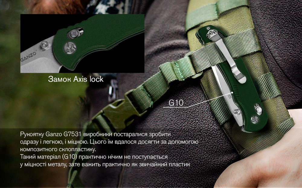 Нож складной Ganzo G7531-GR Ровно - изображение 3