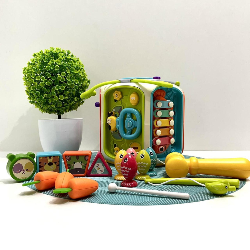 Багатофункціональний розвиваючий Куб 9в1 сортер шестерні піаніно годинник рухливі деталі ксилофон (6216) Чернигов - изображение 1