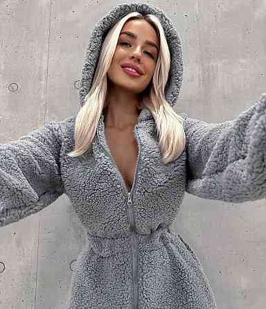 Жіночий теплий затишний комбінезон із капюшоном із хутра тедді Графіт, 46/48 Одеса