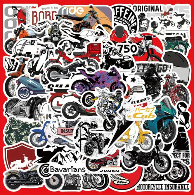 Набір з 50 ретро наліпок з мотоциклами – вінтажні стікери для скрапбукінгу, декору телефону, ноутбук Київ - фото 1
