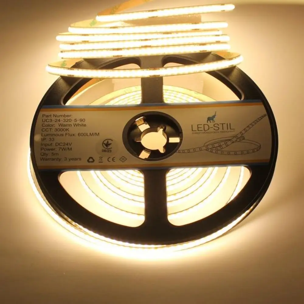 LED-STIL Світлодіодна стрічка LED-STIL 3000K 7 Вт/м COB 320 діодів IP33 24 Вольта 600 Lm тепле Коломия - фото 2