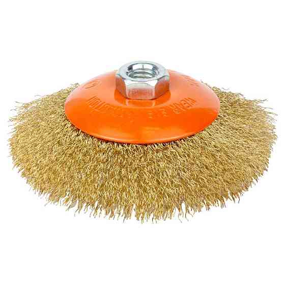 Щетка проволочная конусообразная Ø125мм М14×2 мм (латунированная) GRAD (9035125) Ровно