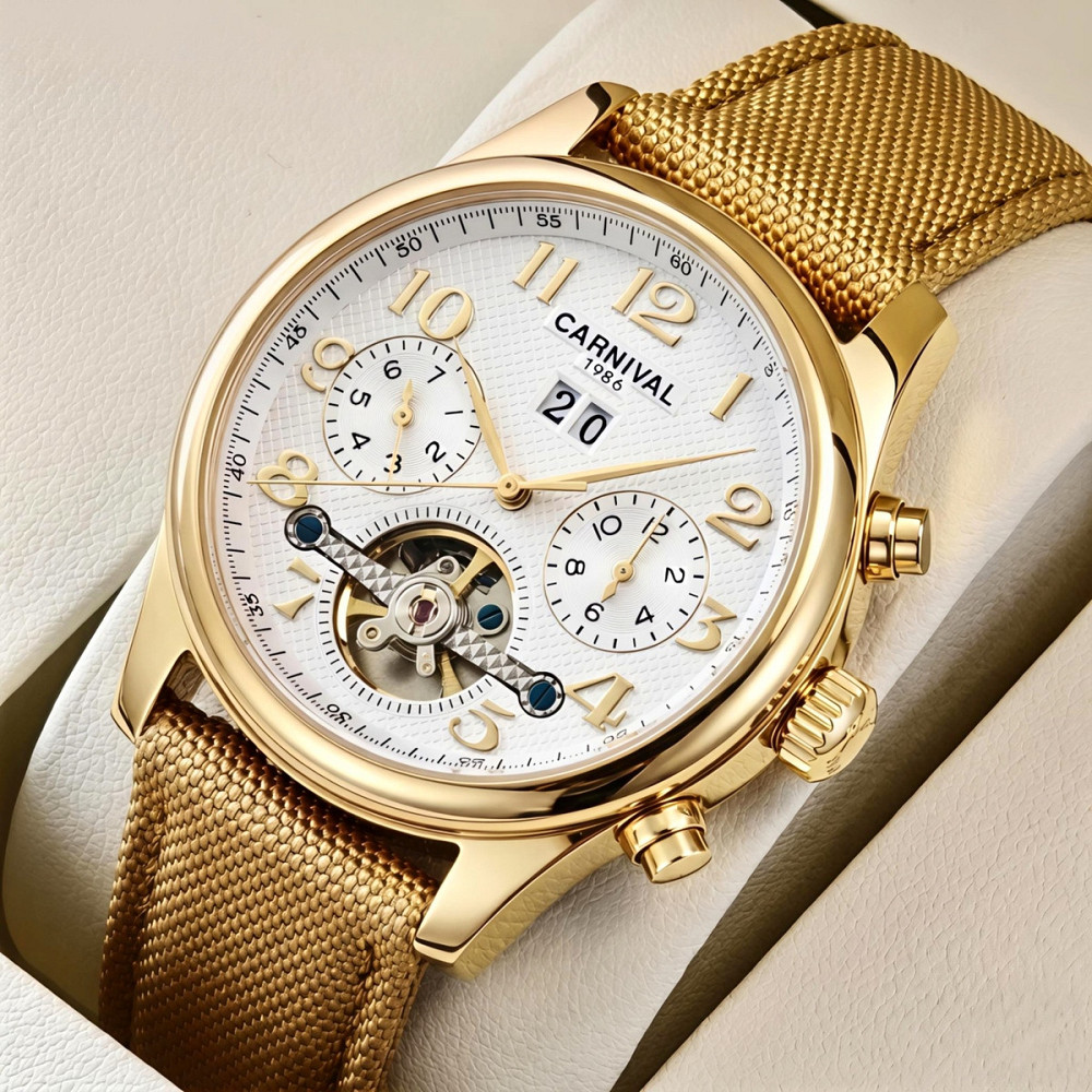 Годинник чоловічий механічний Carnival Swiss Sahara Gold (2 ремінці) Вінниця - фото 2