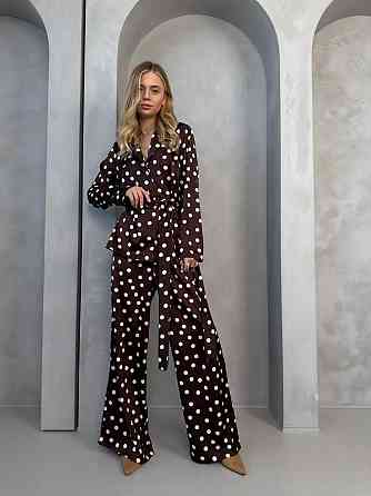 Женский стильный свободного кроя костюм из шелка сатина Шоколад Одесса