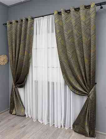Комплект штор на люверсах VR-Textil Жаккард Mystery № 1622ш Капучино с золотистым 1622ш 150х280 см 2 шт (37-0203) Киев