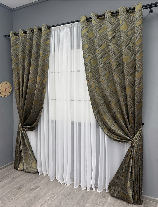 Комплект штор на люверсах VR-Textil Жакард Mystery № 1622ш Капучино з золотистим 1622ш 150х280 см 2 шт (37-0203) Київ - фото 3