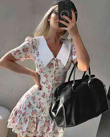 Жіноче принтоване мініплаття на ґудзиках із білим коміром турецький штапель/софт Білий, 44/46 Одеса