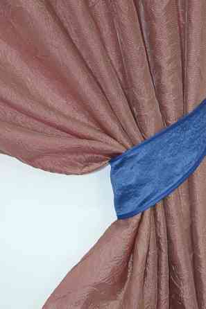 Кухонные шторы VR-Textil № 073к с ламбрекеном и подхватами розово-золотистый с синим 260х170 см (52-0379) Киев