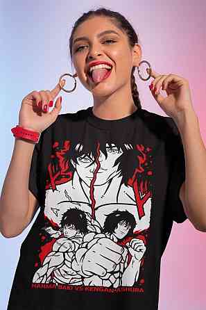 Футболка для хлопчика з аніме принтом Аніме Фігхт Бакі Вс оверсайз (зріст від 165 до 180) Чорний AnimeJ0405m Дніпро