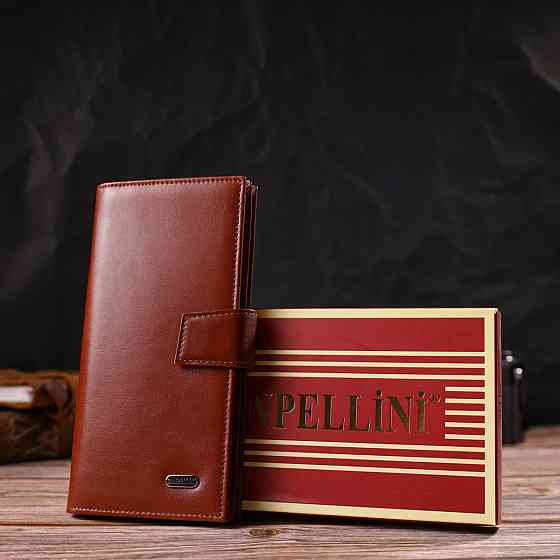 Практичное вертикальное мужское портмоне из натуральной гладкой кожи CANPELLINI 21721 Коричневое Киев