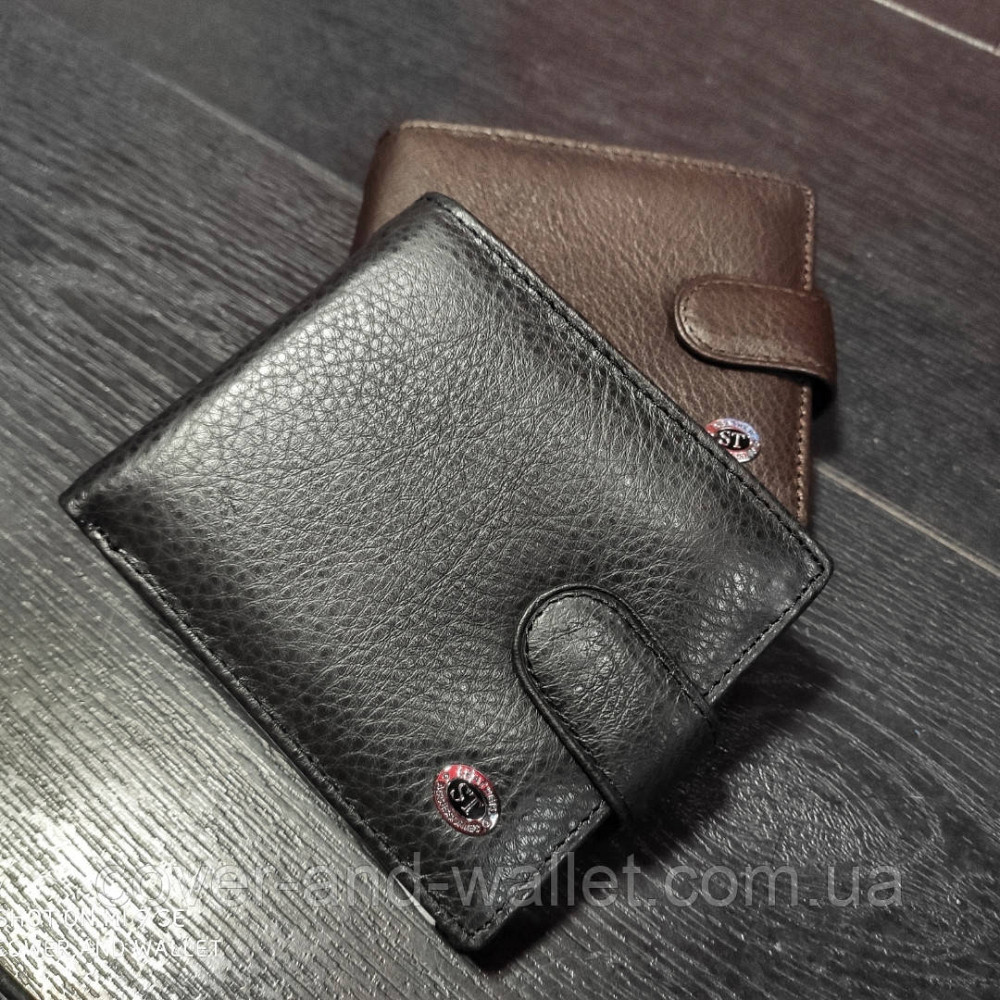 Коричневий шкіряний чоловічий гаманець на кнопці ST Leather Київ - фото 10