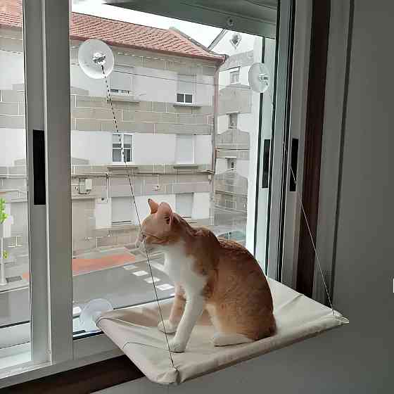 Підвісне віконне ліжечко для кота RESTEQ 55×35 см — гамак на вікно, лежак для кота, спальне місце на присосках Київ