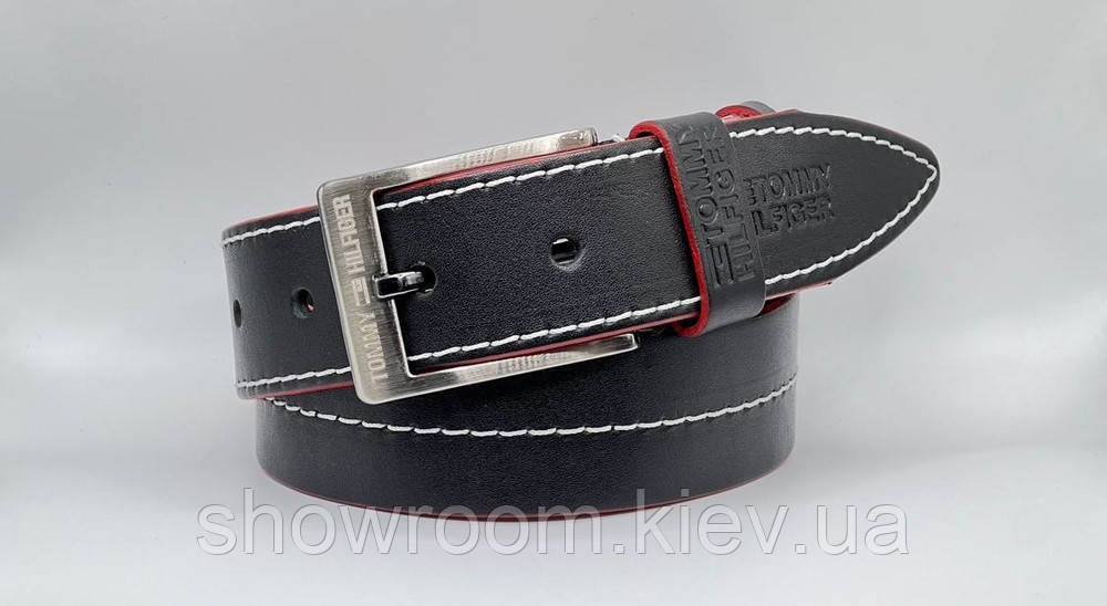 Мужской кожаный брендовый ремень (021) черный Киев - изображение 1