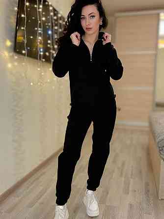 Жіночий теплий костюм-двійка: кофта та штани вельвет на щільному флісі Чорний, 42/44 Одеса