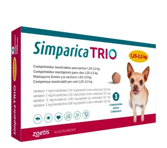 Simparica TRIO (Симпарика ТРИО) таблетки от блох, клещей и гельминтов для мелких собак весом от 1.25 до 2.5 кг Запорожье