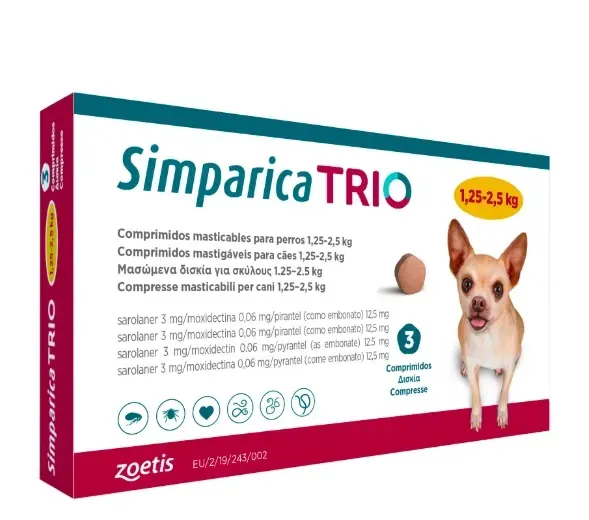 Simparica TRIO (Симпарика ТРИО) таблетки от блох, клещей и гельминтов для мелких собак весом от 1.25 до 2.5 кг Запорожье - изображение 1