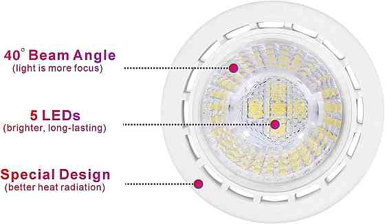 Лампы LED Boxlood MR16 GU5.3 5Вт 12В 3000K 450 лм, комплект 6 шт, тёплый свет, подсветки, трековой с Киев
