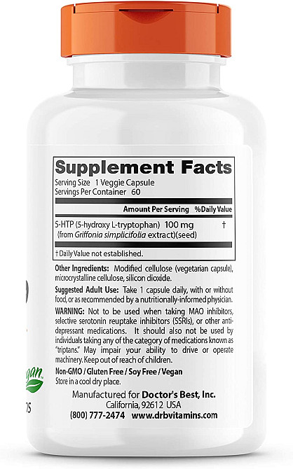 5-гидрокси-L-триптофан 5-HTP, 100 mg, 60 Veggie Caps Луцк - изображение 2