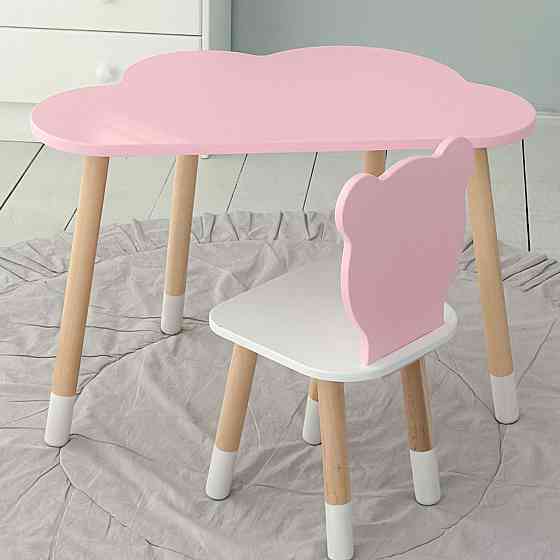 Столик хмарка 46х70х40 та стілець медведик 26х26х26, дитячий стіл та стільчик для малювання/занять, рожевий з білим Київ